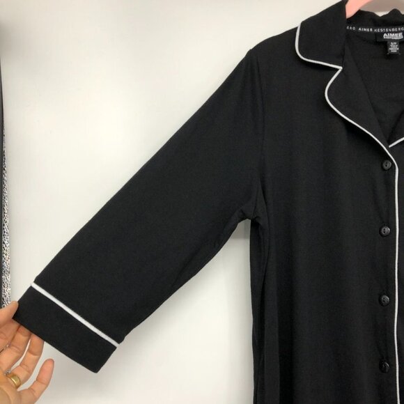 Aimee Kestenberg Black & White Letter Contrast Button Down Nightgown size S - Picture 8 of 16